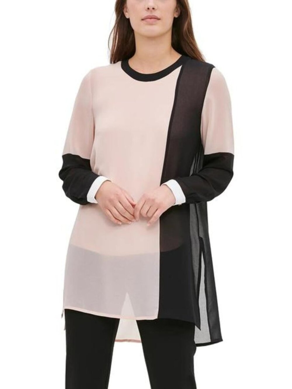 Calvin Klein - Semi-Sheer Colorblock Long Sleeve Tunic - Sz 1X